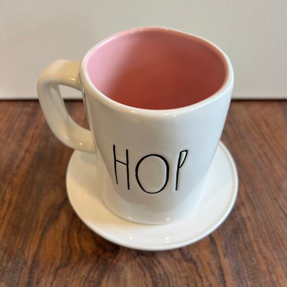 Rae Dunn Magenta 16oz Ceramic Spring Mug Double‎ sided "Hip Hop" Cream and Pink - Picture 1 of 4